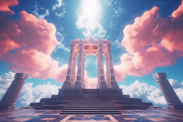 Dream heaven, pillar building on the cloud. AI generative