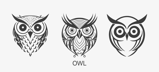 Naklejka premium Modern abstract Owl logo template. Owl bird line art.