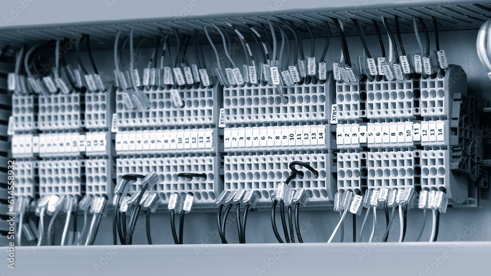 Poster box for wires of distribution of an electricity, plc control panel with wiring, lectric control pane