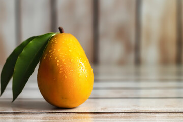 Mango on white wooden background, copyspace. AI generative