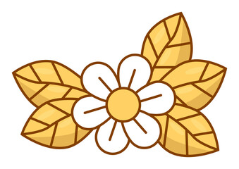 Sticker chamomile flower with leaves
