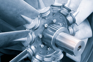 Close-up shot of engine fan, Propellers fan, industrial concept  background