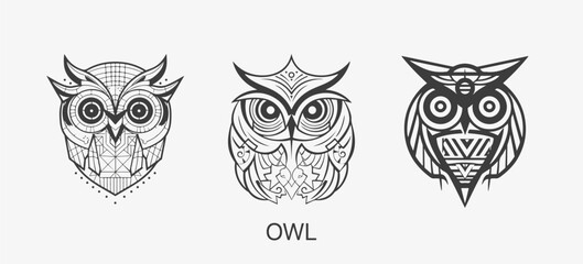 Modern abstract Owl logo template. Owl bird line art.