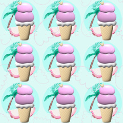 Cute 3D Pastel Ice Cream Seamless Patterns