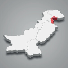 Azad Kashmir state location within Pakistan 3d imap