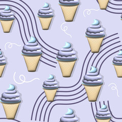 Cute 3D Pastel Ice Cream Seamless Patterns