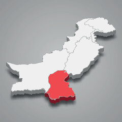 Obraz premium Sindh state location within Pakistan 3d imap