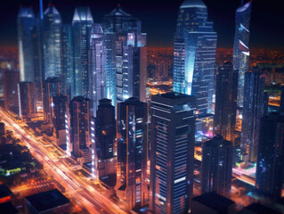 Fototapeta na wymiar A beautiful modern megapolis city view from above at night