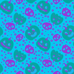 Pumpkins cartoon Halloween seamless skulls pattern for wrapping paper and fabrics and linens and kids clothes