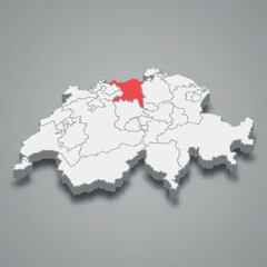 Fototapeta premium Aargau cantone location within Switzerland 3d map