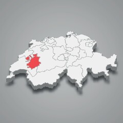 Fribourg cantone location within Switzerland 3d map