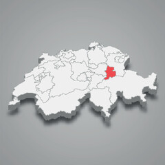 Glarus cantone location within Switzerland 3d map