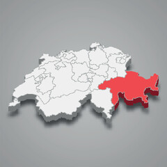 Fototapeta premium Grisons cantone location within Switzerland 3d map