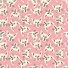 Fototapeta na wymiar Pattern with kitty with a lovely face. Freaky comic cat face