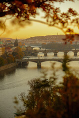 landscape in evening in autumn in Prague, Czech Republic