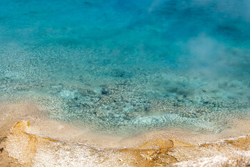 Close-up of Excelsior Geyser Crater next to the Grand Prismatic Spring, Yellowstone National Park