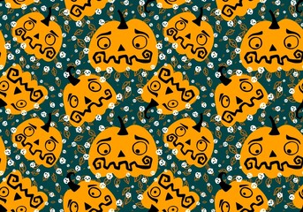 Autumn cartoon harvest season Halloween pumpkins pattern for wrapping paper and linens and fabrics