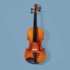 Fototapeta na wymiar Violin on blue pastel background. Classical music instrument