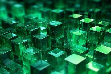Cubes Background, green Glass Cube Pattern, Geometric 3d Crystals, Abstract
