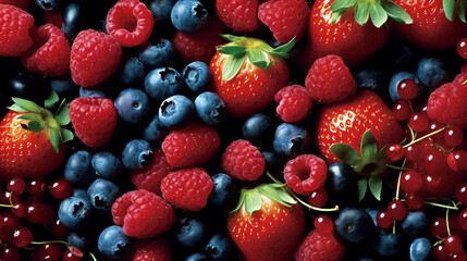 Fototapeta premium Fresh berries, strawberries, blueberries and raspberries