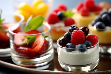 dessert with fruit and cream, desserts with fruit in cups