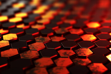 Obraz premium Abstract background formed from golde hexagons , Glass red Pattern, Geometric Crystals, Abstract fire .
