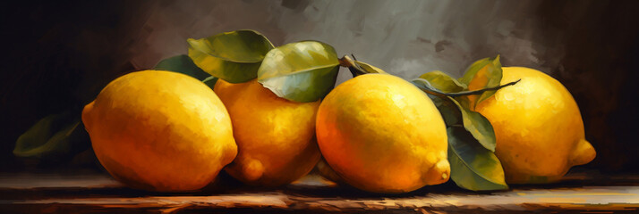 Lemons still life impressionism painting style, Generative AI - obrazy, fototapety, plakaty