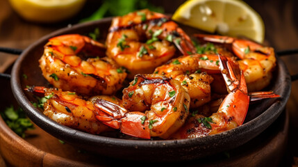 Grilled shrimp, gourmet fine dining grilled shrimp