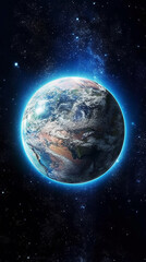 Planet Earth with a blue outline, planet earth from outer space