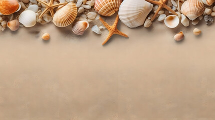Fototapeta na wymiar a group of seashells and rocks on sand
