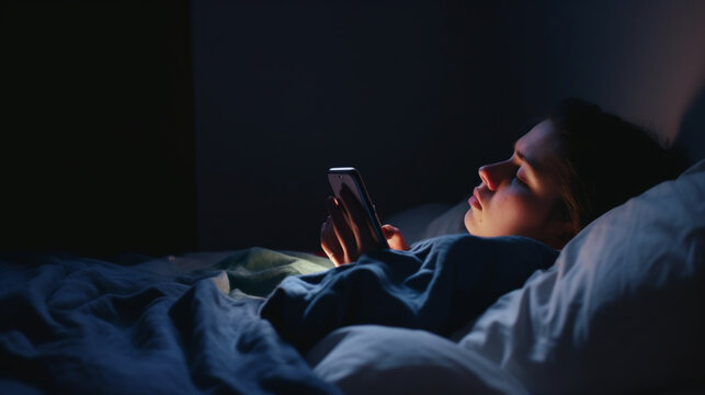 Girl laying in bed on her mobile, person scrolling on mobile phone, female checking text at night