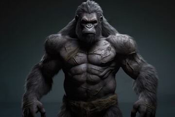 Fototapeta na wymiar A gorilla with a muscular mens body. Generative AI.