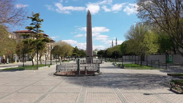 Hipodrom, Egyptian Obeliks, Sultan Ahmet quare, Istanbul Turkey, drone footage, oe01