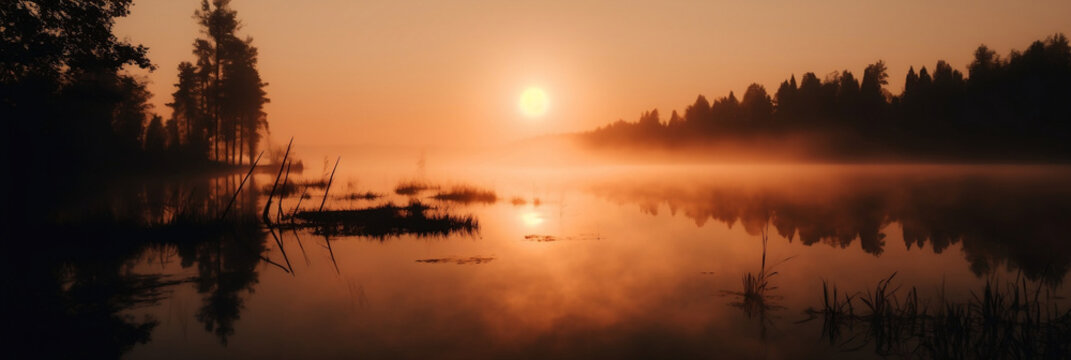 Foggy Lake at Sunset, Generative AI © NE97
