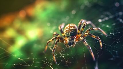 Fototapeta premium A close - up image of a spider weaving its web