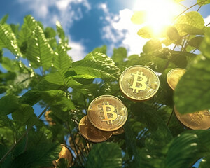 Growing Bitcoin - Bitcoins growing on a tree.