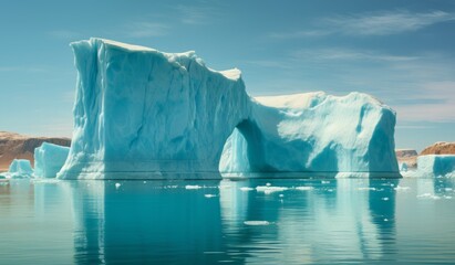 Fototapeta na wymiar Climate change and global warming. Icebergs from a melting glacier. Generative AI