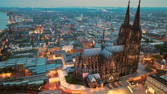 4k Aerial view of cityscape of Cologne, Germany, Europe.