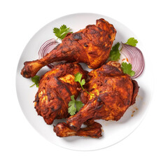 Delicious Plate of Tandoori Chicken Isolated on a Transparent Background - obrazy, fototapety, plakaty