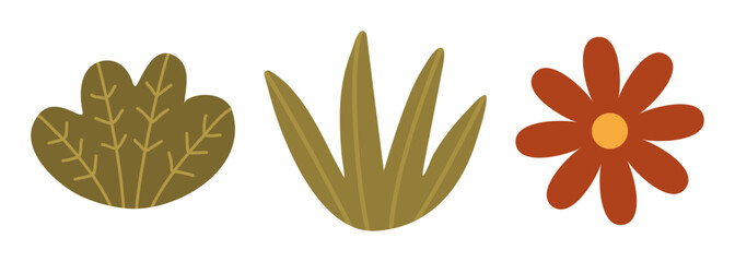 Set of leaves and flower illustration