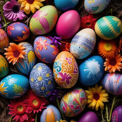 Fototapeta na wymiar A collection of intricately decorated Easter eggs featuring enchanting floral motifs. A symbol of joy and rebirth. Created with the assistance of generative AI.