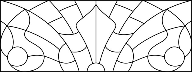 Obraz premium Vector sketch of a stained glass window. Pattern for iron railing and fence. Abstract Art Deco template for luxury interior. Modern stained glass background. 