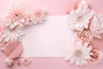 A blank floral invitation showcases a beautiful arrangement of pink flowers on a clean, empty white background. The simplicity of the design exudes elegance, making it suitable for various occasions 