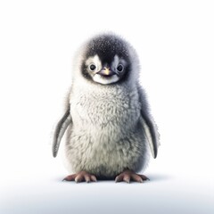 Obraz premium Playful penguin sitting on a snowy white background, Generative AI