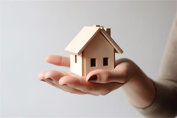 Fototapeta na wymiar close up of hands holding little house. AI generated content