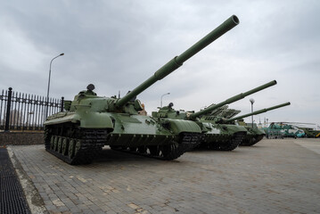 Russian military equipment against a gloomy sky