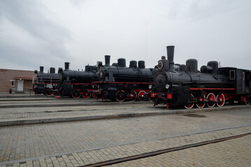 Fototapeta premium russian black retro train against a gloomy sky
