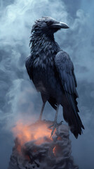 Fototapeta premium Fiery Smoke Crow: Shadows in Flames