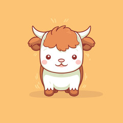Bull. Cute little cartoon kawaii anime character. Domestic Pet. Wild  Animal. Flat vector