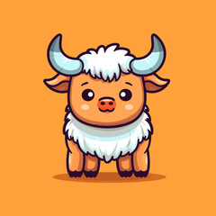 Bull. Cute little cartoon kawaii anime character. Domestic Pet. Wild  Animal. Flat vector